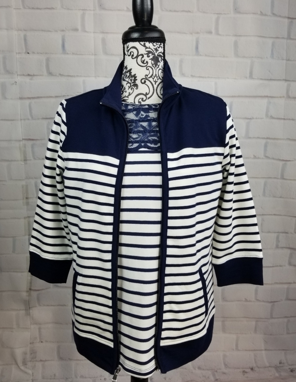 Denim &co jacket set sz xxs stretch knit pockets